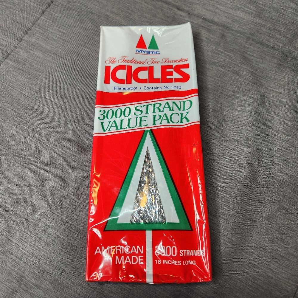CHRISTMAS TREE ICICLES SILVER TINSEL 3000 Strands Mystic Flameproof 18" Vintage